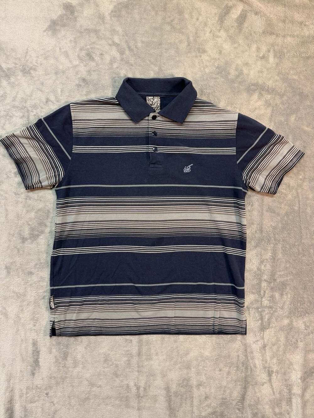 Joker Mens Polo Medium Short Sleeve Blue Gray Striped Y2K streetwear